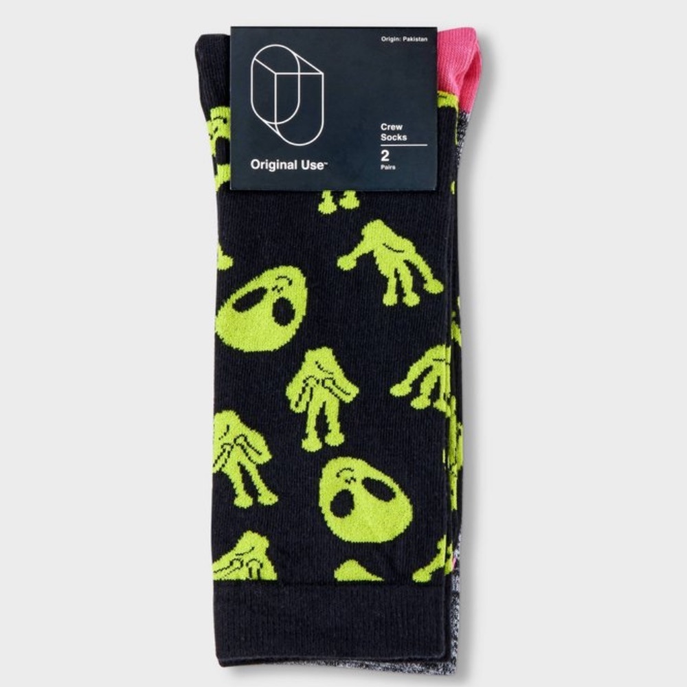 Men's Alien Print Crew Socks 2pk - Original Use™ 6-12 - Picture 2 of 3